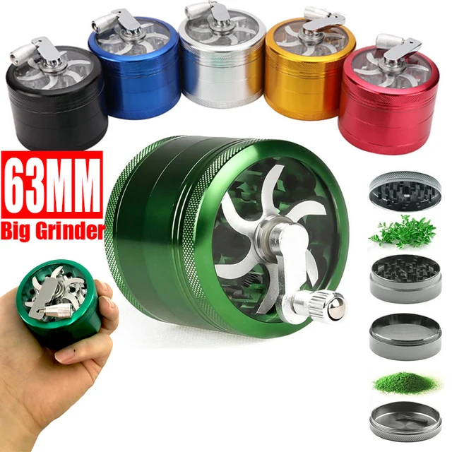 63MM 4-layer Zinc Alloy Tobacco Grinder Manual Herbal Herb Mill Spice Crusher Smoke Grinder Hand Crank Muller Accessories