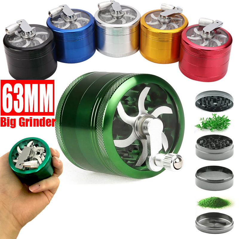 63MM 4-layer Zinc Alloy Tobacco Grinder Manual Herbal Herb Mill Spice Crusher Smoke Grinder Hand Crank Muller Accessories