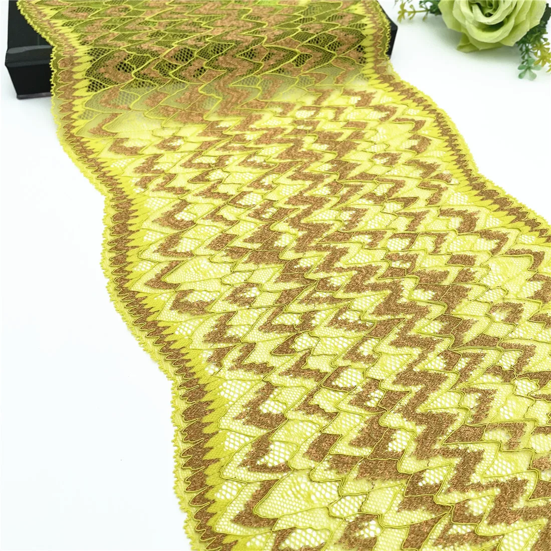 3y/lot Width 22.50cm Honeycomb Yellow Rose Gold Elastic Stretch Lace Trims 4
