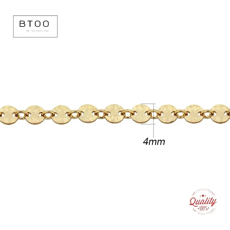 14K Gold gefüllt 4mm flache Pailletten Scheibenkette mit Muster/strukturierte Scheibenkette Goldschmuck minimalistische Kette DIY unvollendete Kette – Detail 14