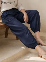 Pantalon ample en coton pour femme, style Aladdin, bleu marine, taille élastique, coupe lanterne, pantalon harem court 3