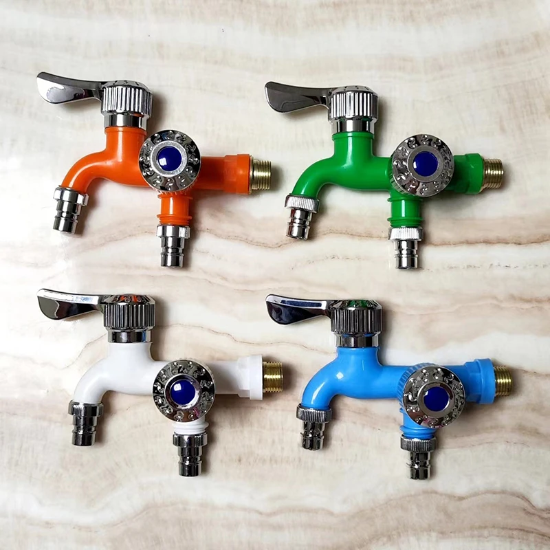 1/2" Universal Interface Faucet Double Outlet Dual Control Water Tap Home Bathroom Hose Irrigation Fitting Plastic Connector