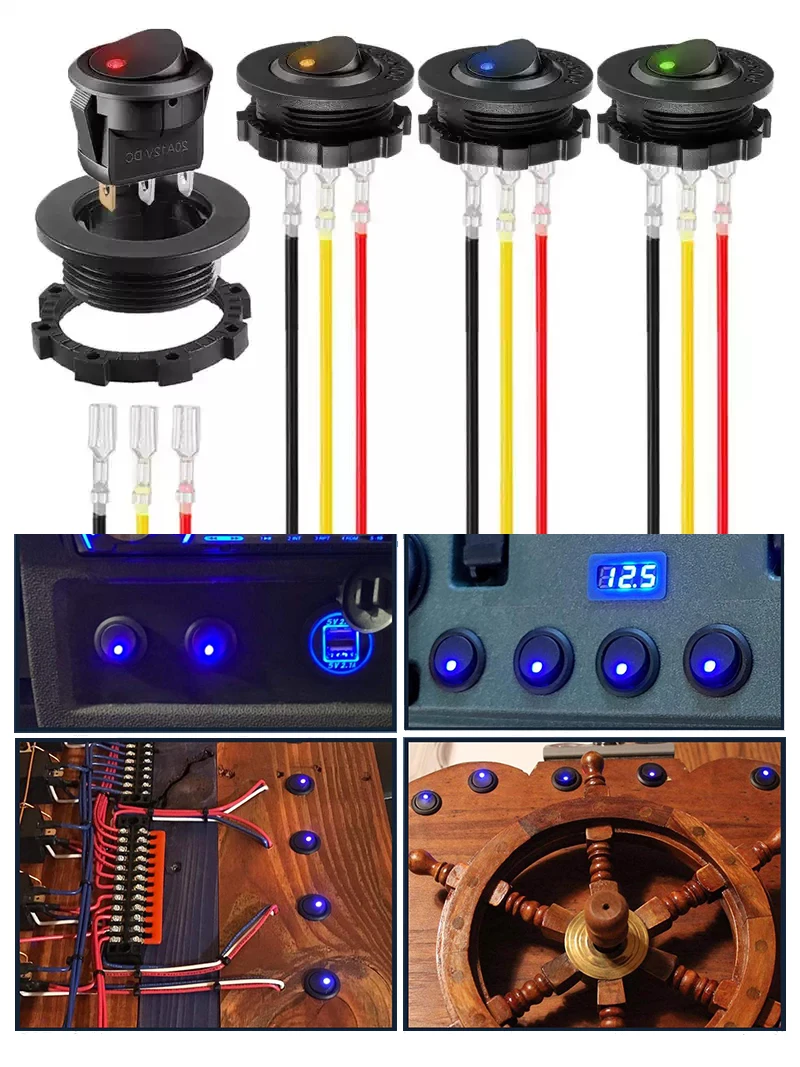 12V blauer runder LED-Schalter 20A 12V DC ON/Off SPST 3Pin für Auto LKW Rocker Boot Marine Geländewagen Ein-Aus-Steuerung – Detail 4