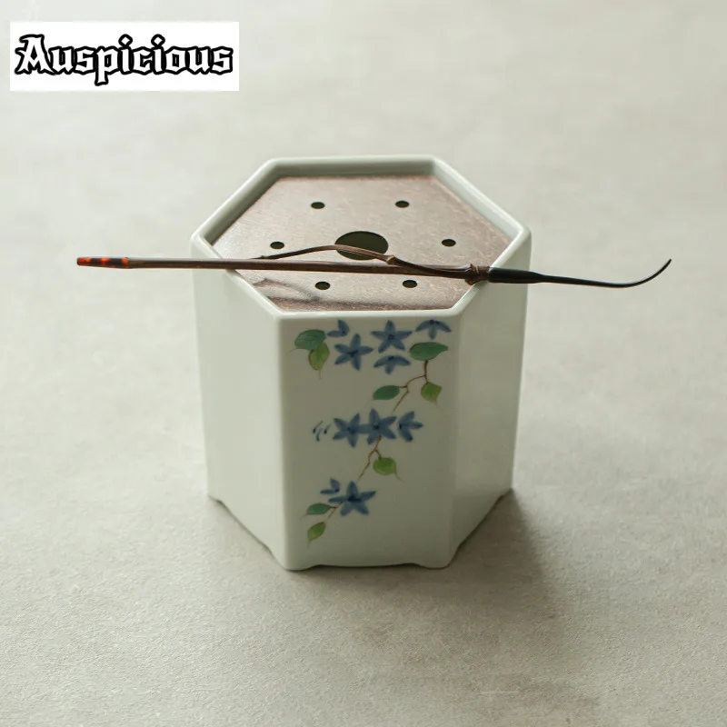 550ml Underglaze Color Hexagonal Tea Washing Hand-painted Small Blue Bud Chaxi Ceramic Jianshui Tea Wash Cha Ornaments Gifts
