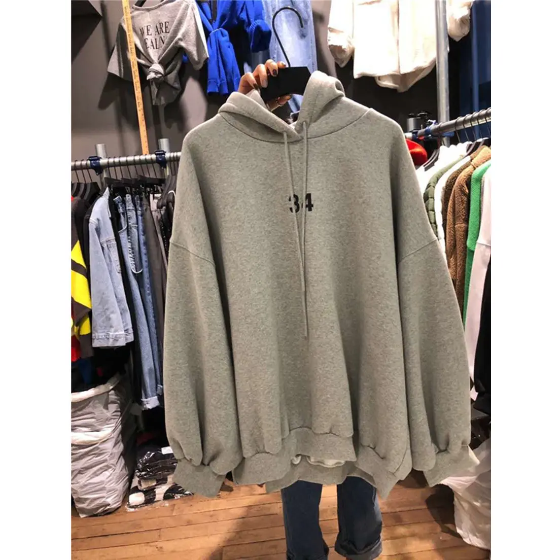 Loose Drawstring Fleece Sweater SweatershirAutumn Winter New Women Fashion Neon Green Long Sleeve Hoodies Korea Dongdaemun
