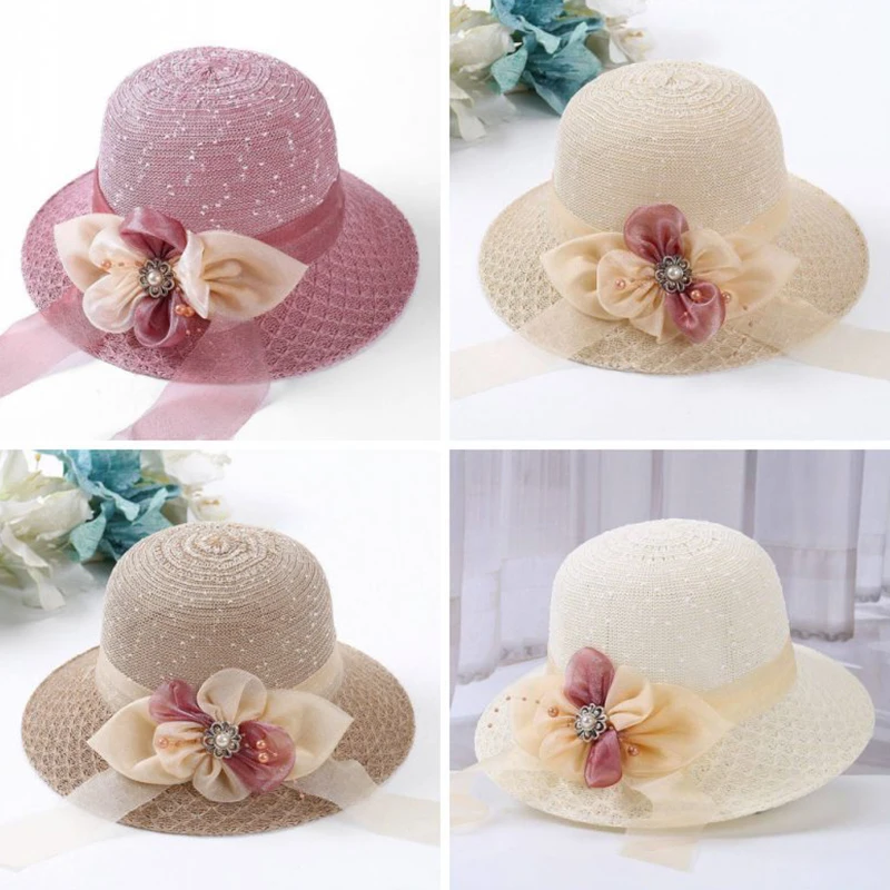 Summer Bowknot Ribbon Outdoor Sun Hats Girls Wide Brim Straw Hat Ladies Panama Caps Sun Protection For Women