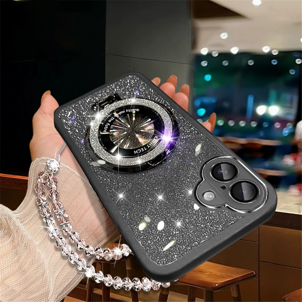 Glittering Crystal Bracelet Silicone Phone Holder Case with Stand Feature