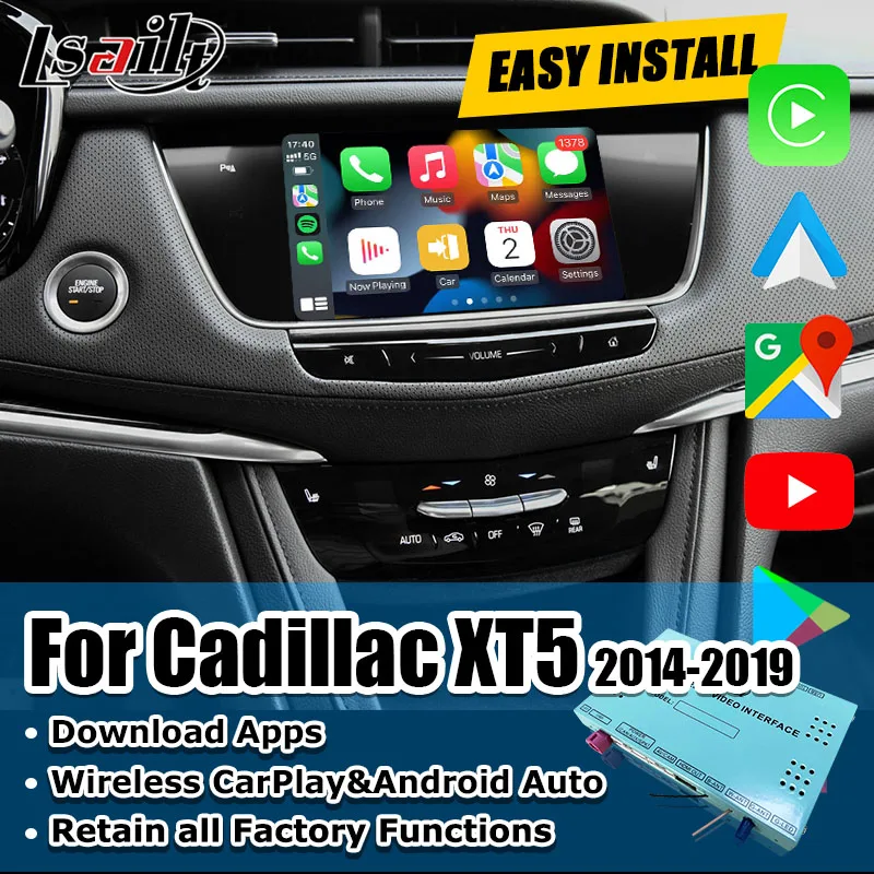 

Lsailt Wireless CP AA Android Interface Integrated to OEM Screen for Cadillac XT5 ATS CTS XTS with Waze, Yandex, YTB,N-etFlix