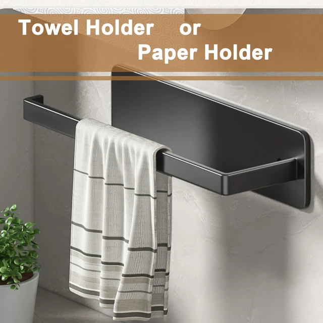 Porte-serviettes en papier auto-adhésif, porte-rouleau de papier toilette, sans poinçonnage, cuisine salle de bains, support de rangement allongé, gris noir blanc 3