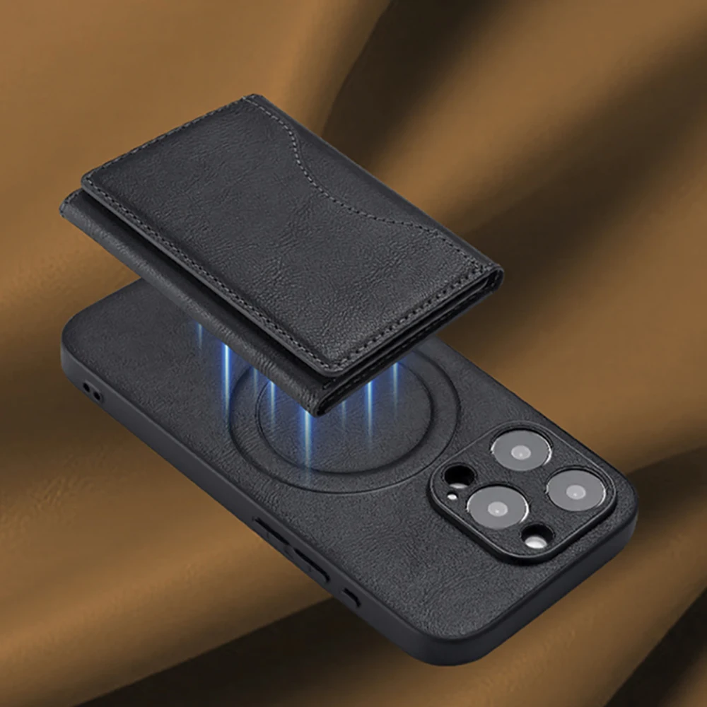 Trifold Magnetic Phone Wallet PU Leather Card Bag Card Holder Wallet for Apple IPhone 16 15 12 13 14 Pro Max Plus Mini