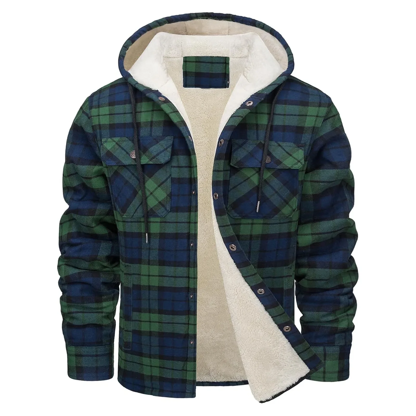 Mens Hoodies Thick Warm Flannel Hooded Mens Sherpa Fleece Lined Winter Coats Button Down Fashion Casual Plaid Shirt With Pocket
