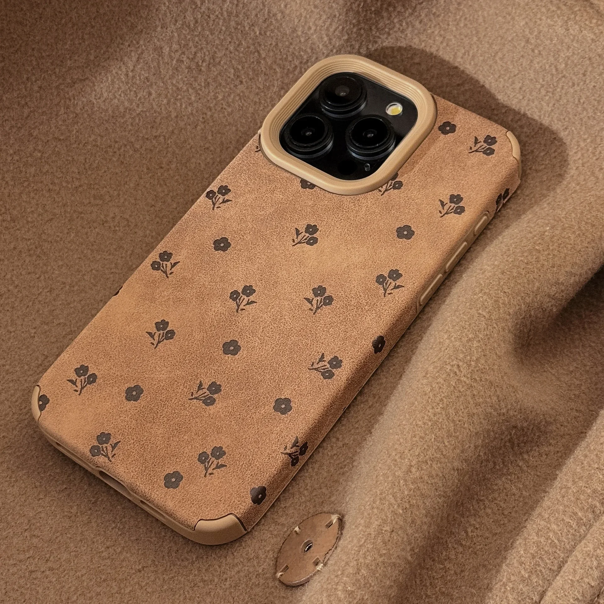 Retro Flowers Suede Leather Art Phone Case - Cute Luxury Cartoon Cover