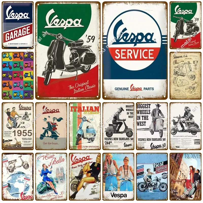 

Vespa Parking Only Garage Tin Sign Vintage Metal Wall Signs Decor Rust Art Crafts Shabby Plaques Bar Pub Iron Plate Painting