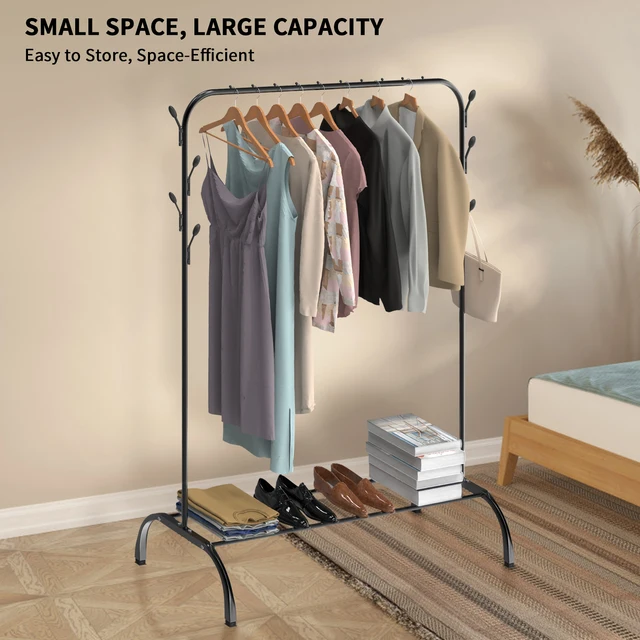 Appendiabiti in metallo Appendiabiti resistente Scaffale per vestiti autoportante per camera da letto portatile sospeso singolo con ganci 4