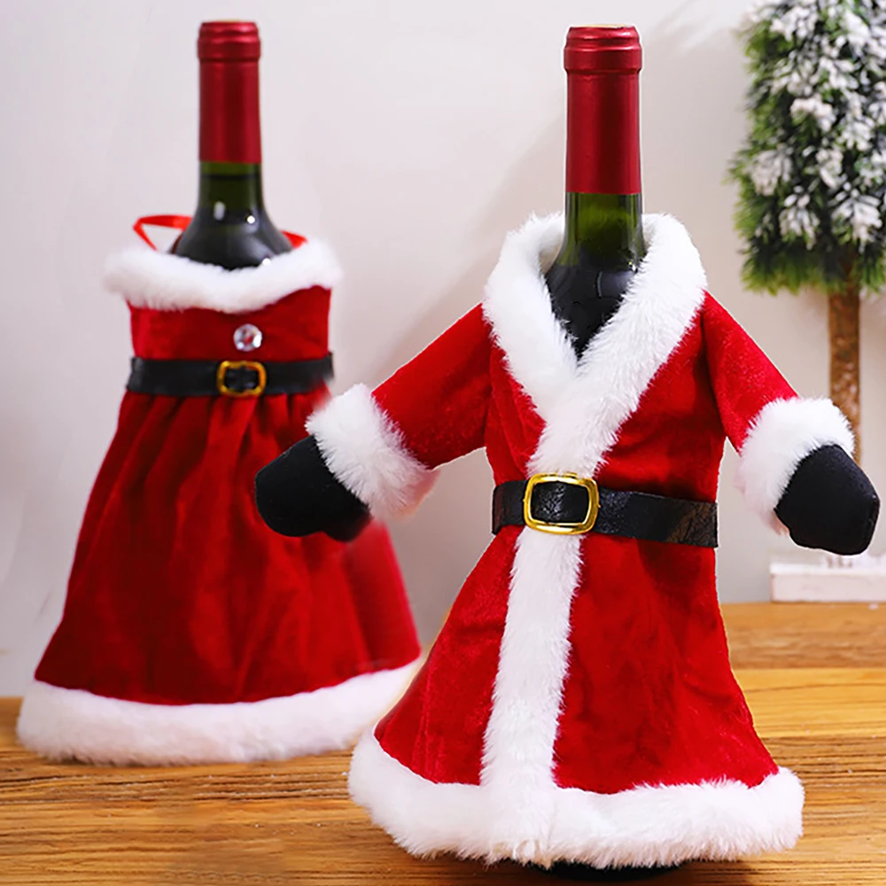 

2/1Pcs Christmas Wine Bottle Cover Set Clothes Dress Wine Bottle Ornaments Bags Xmas Gifts For New Year Dinner Table Decoration