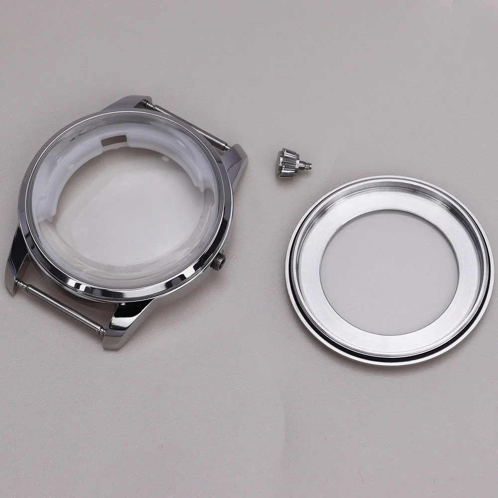 Stainless Steel Watch Case with Arched Glass and Transparent Back