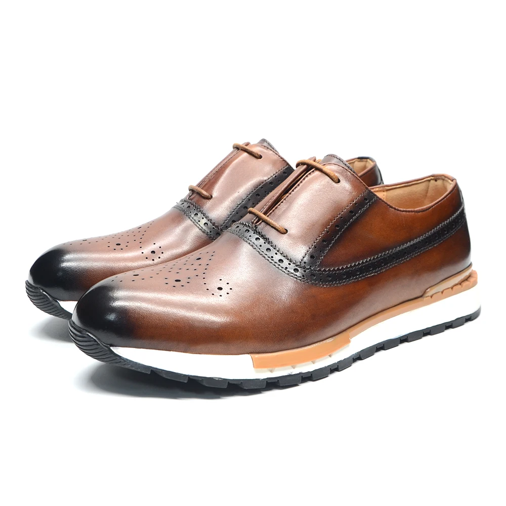 

Mens Sneaker Shoes Genuine Cow Leather Oxford Brogue Luxury Designer 2-eyelet Lace Up Autumn Winter Daily Casual Shoes for Men