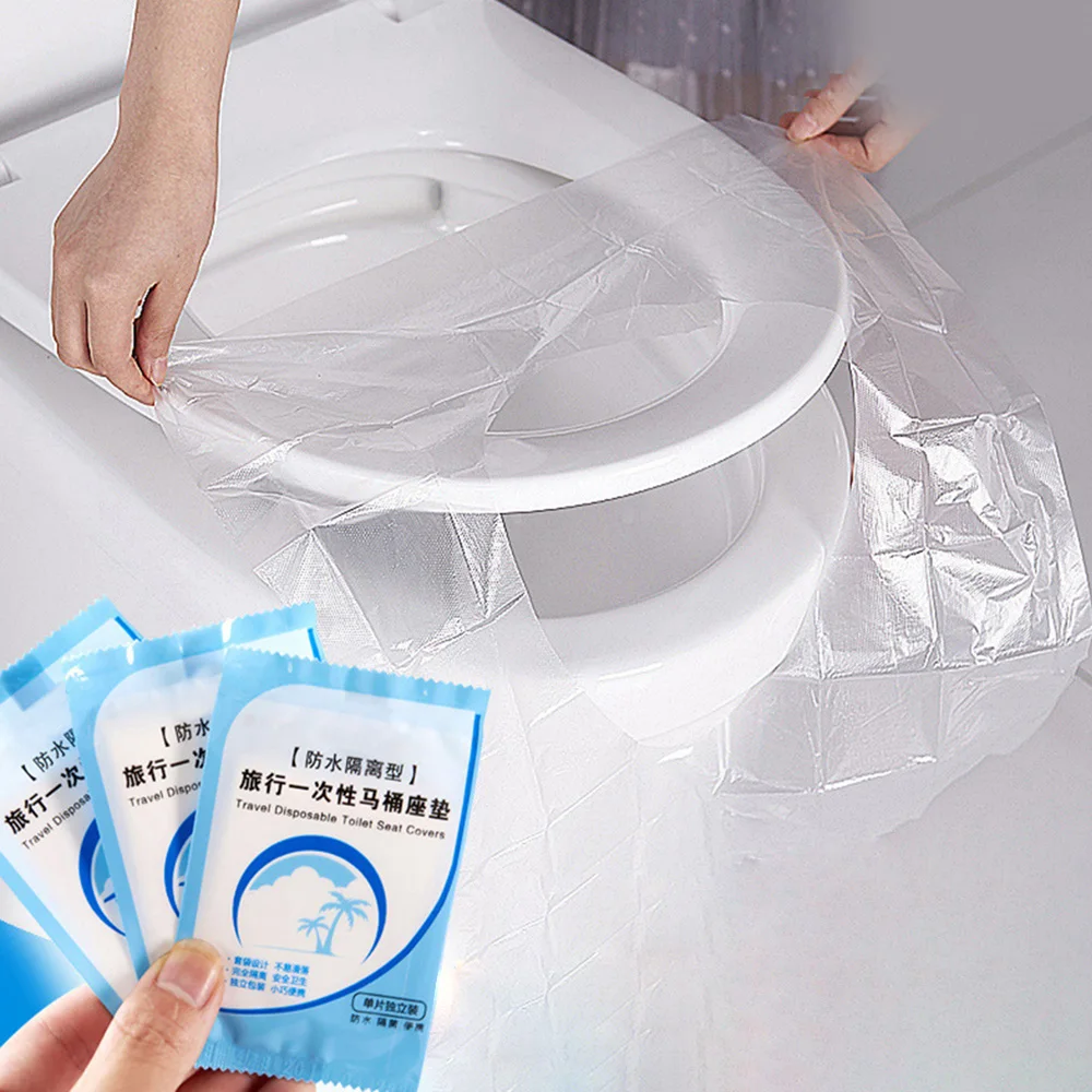 100Pcs Travel Disposable Plastic Toilet Seat Cover Mat Waterproof Safety Travel Bathroom Toilet Paper Pad Bathroom Accessory