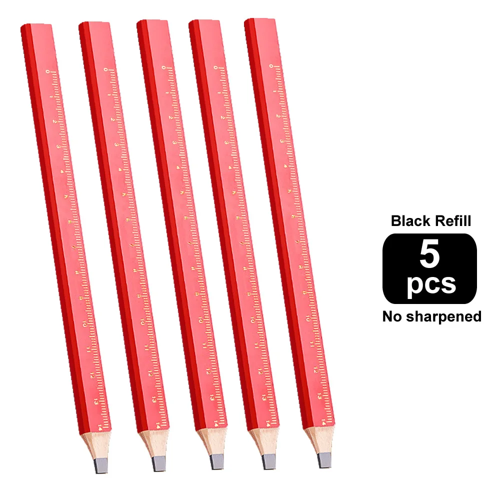 10-Pack Premium Woodworking Marking Pencils - Flat Head, Octagon & Square Design, Black & Red