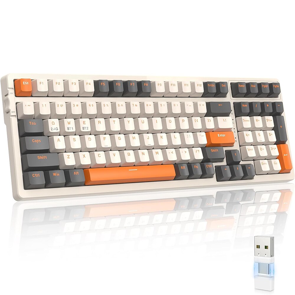  K96 Wireless Mechanical Keyboard Dual Mode 2.4G BT5.0 2-in-1 Receiver Hot Swappable Red Switches Pad for PC Smartphone 