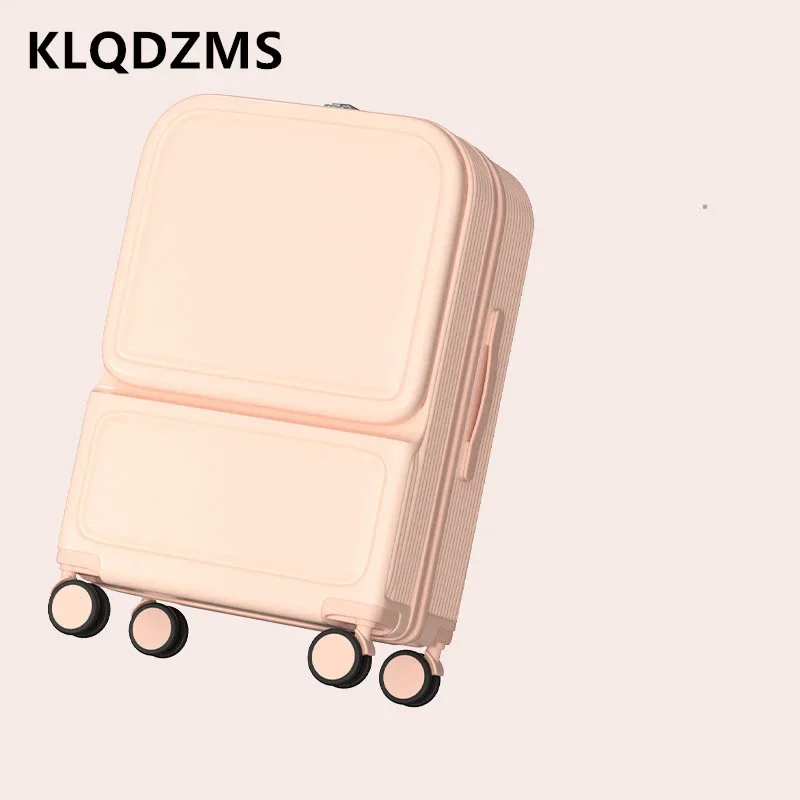 

KLQDZMS Handheld Travel Suitcase PC Trolley Case Front Opening Laptop Boarding Case 20"22"24"26 Inch with Cup Holder Luggage