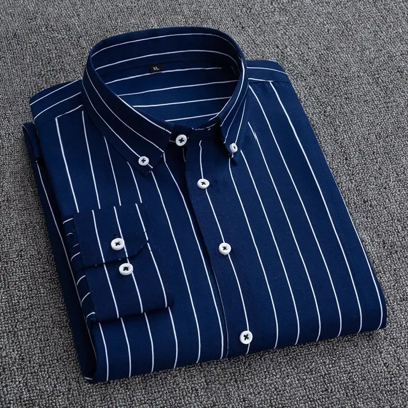

Mens Dress Shirts Striped Long Sleeve Spring Autumn Smart Casual Business Non-Ironing Slim Fit Formal Men's Shirt Blue White