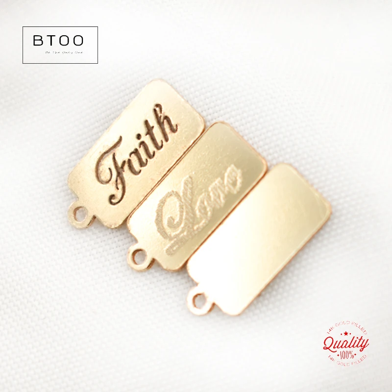 14K Gold Filled Faith Love Single Hole Bar Connector Charm For Jewelry Making Supplies Bracelet Charm Earring Charm Necklace