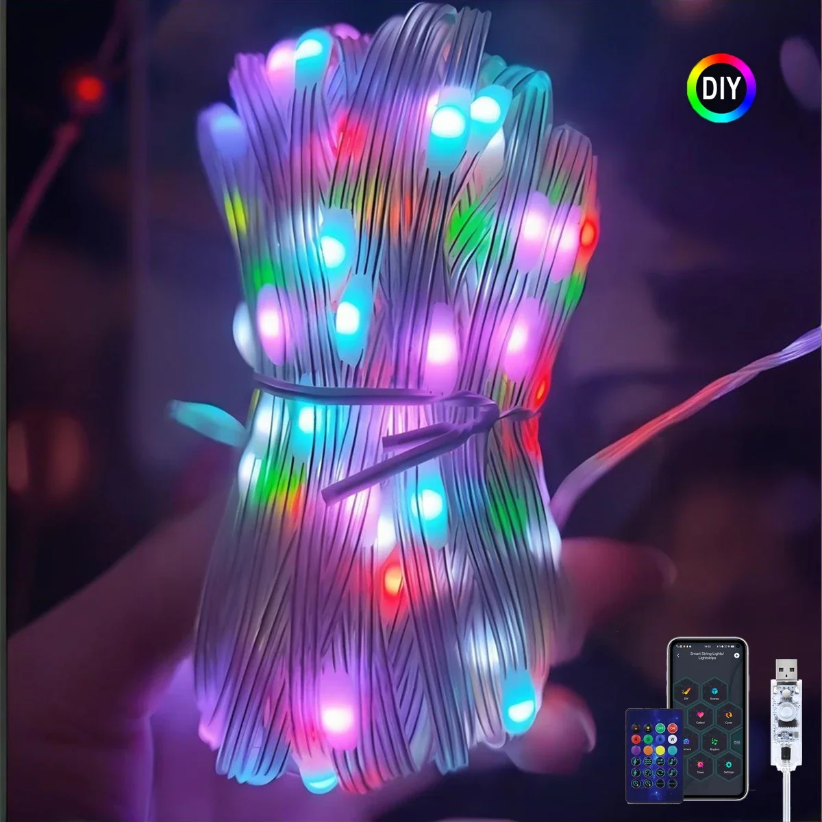 Bluetooth APP DIY LED Fee String Licht RGB IC Wasserdicht Adressierbar Traum Farbe Girlande Weihnachten Party Decor Lampe USB 5M-20M