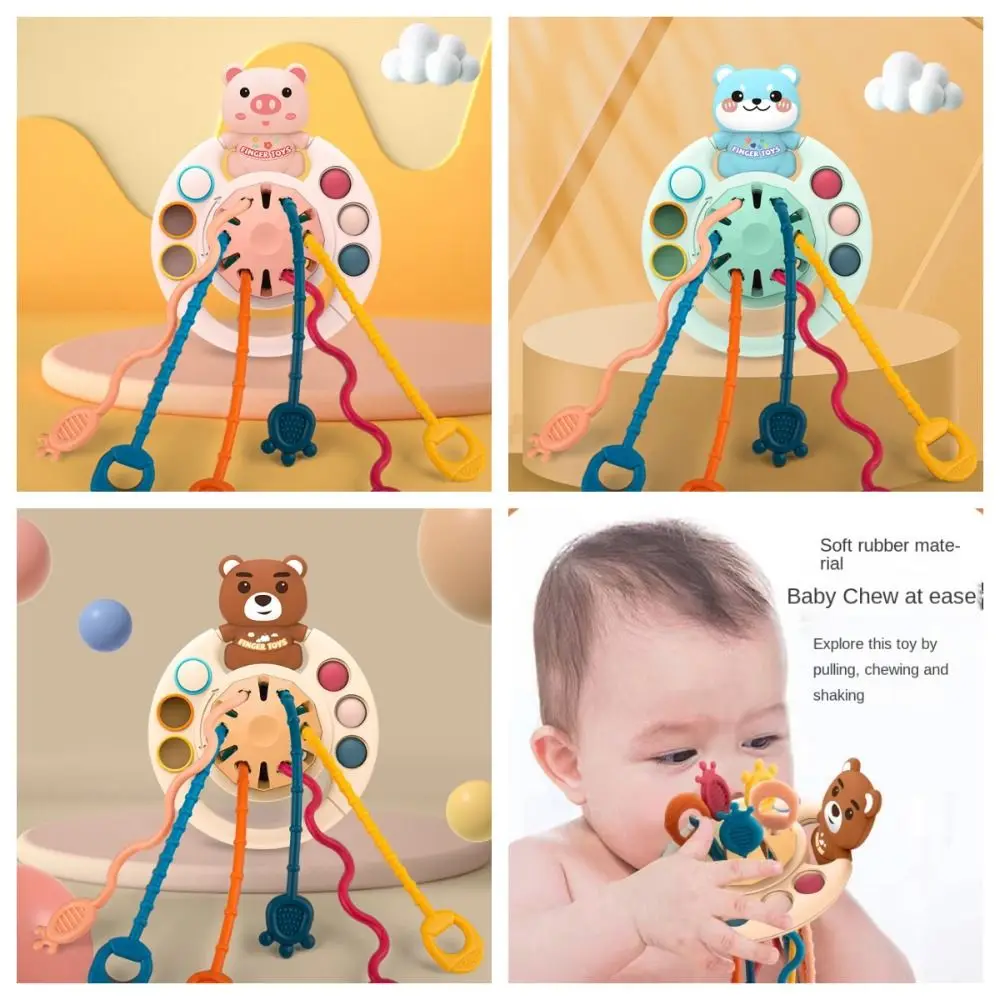 

Silicone Montessori Pull String Pig String Sensory Toys 3 In 1 Develop Teething toy Educational Learning Toy Toddler/Baby
