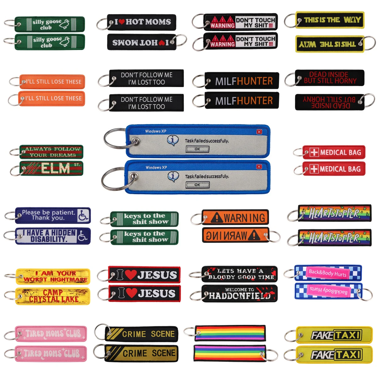 Key Fobs Key Tags Keychain Warning Sign Embroidery Funny Quotes for Motorcycle Cars Holder Chaveiro Jewelry Gifts