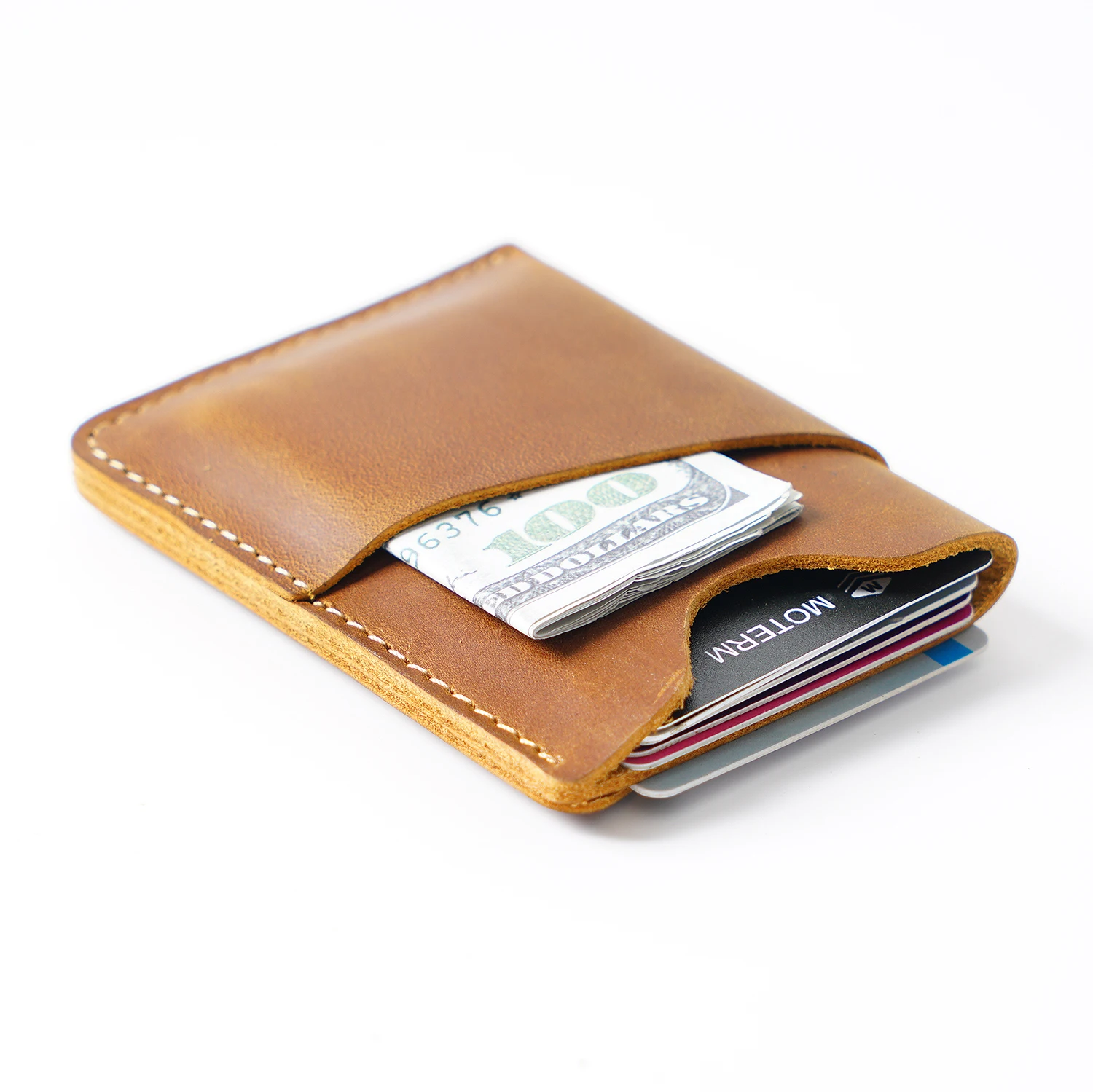 Original Handmade Top-Grain Leather Vintage Men's Card Holder Wallet Compact Casual Money Clip with Coin Pocket