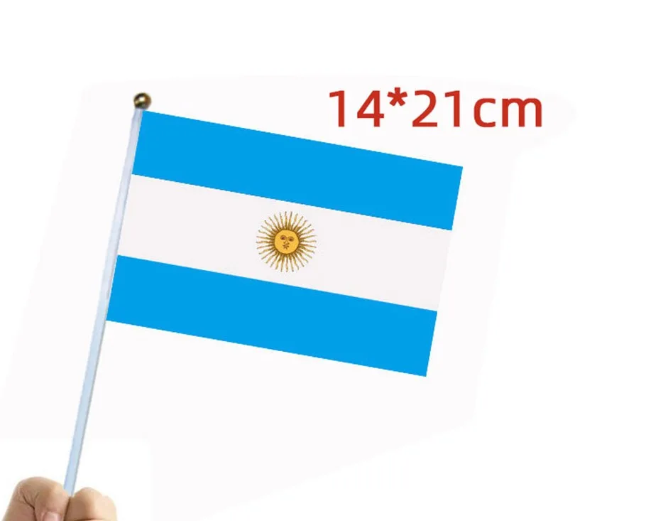 

Argentina hand Flag 100pcs 14*21cm Polyester Double Side Printing Argentina AR Hand waving Flag with plastic flagpole