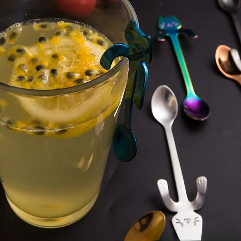 Stainless Steel Spoons 1pc Creative Cat Shaped Coffee Spoon Teaspoon Children Spoon Cake Stirring Sugar Soup Dessert