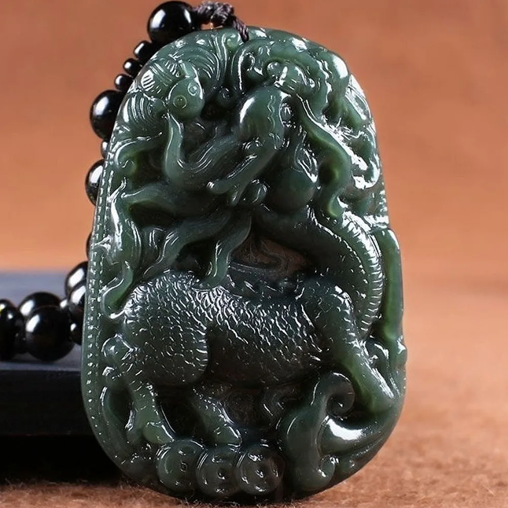 

Real Certified Natural Hetian Jade Hand-carved Qing-Jade Unicorn Pendant Jade-pendant Necklace Lucky Brand Chain Hewelry Jewelry