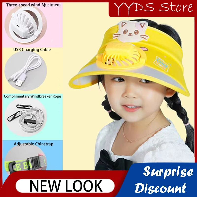 Children with Rechargeable Fan Sun Hat Summer Big Brim Cartoon Empty Top Hat Acrylic Material Boy Girl UBS Charging  Sun Hat 1pcs 2023 retro oil painting calendar acrylic light message board desktop usb charging yearly agenda night lamp note board gifts