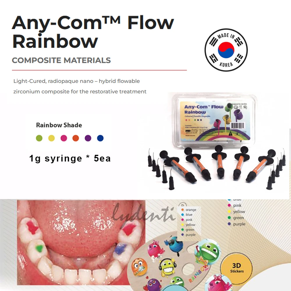 5pcs Any Com Flow Rainbow Kit Korean Mediclus Radiopaque Colorful Sealing Fissures Dental Supplies Restorative Materials