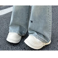 Nouveaux jeans pour filles adolescentes de 4 à 14 ans, printemps-automne, imprimé intégral, broderie nœud, pantalon en denim à jambes larges, mode pour enfants 6