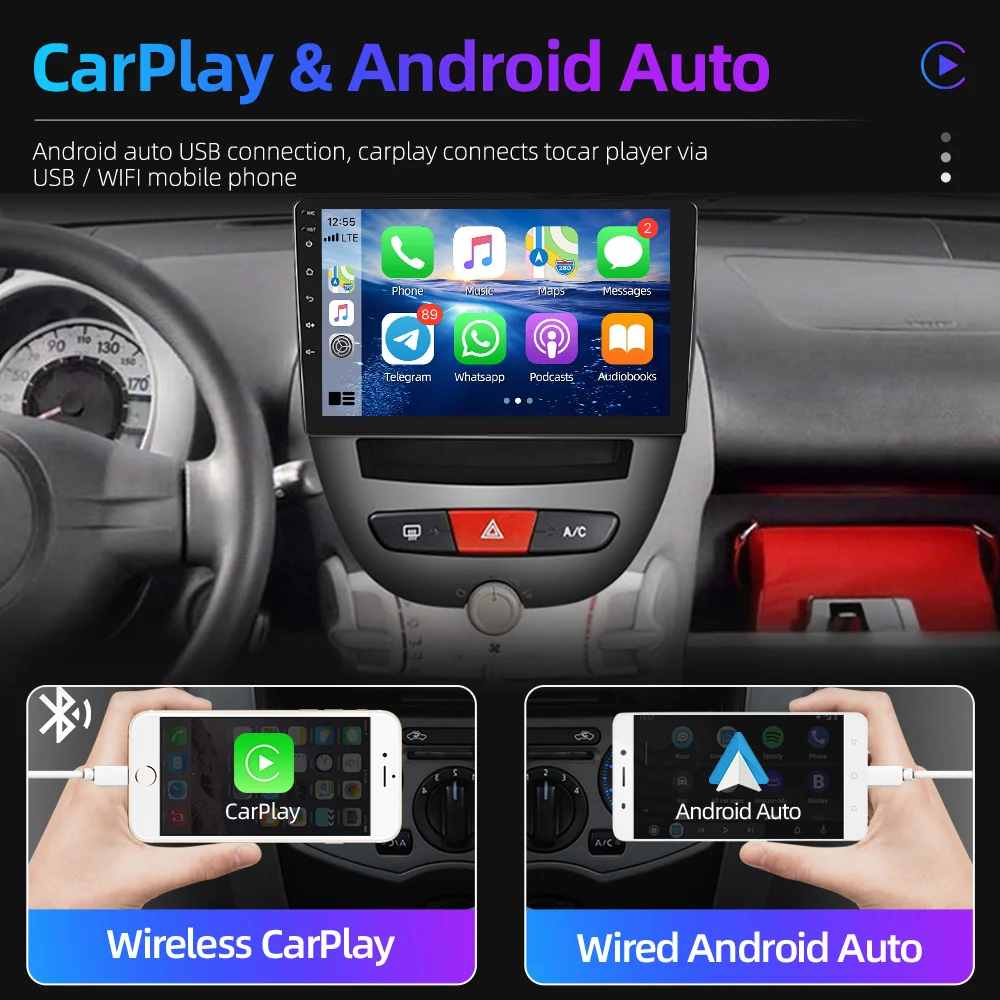 Podofo Android Autoradio GPS pour Toyota Aygo/Peugeot 107/Citroen C1, 10  Écran Tactile WiFi Bluetooth FM RDS Radio Dulica Schermo USB Autoradio  Vidéo
