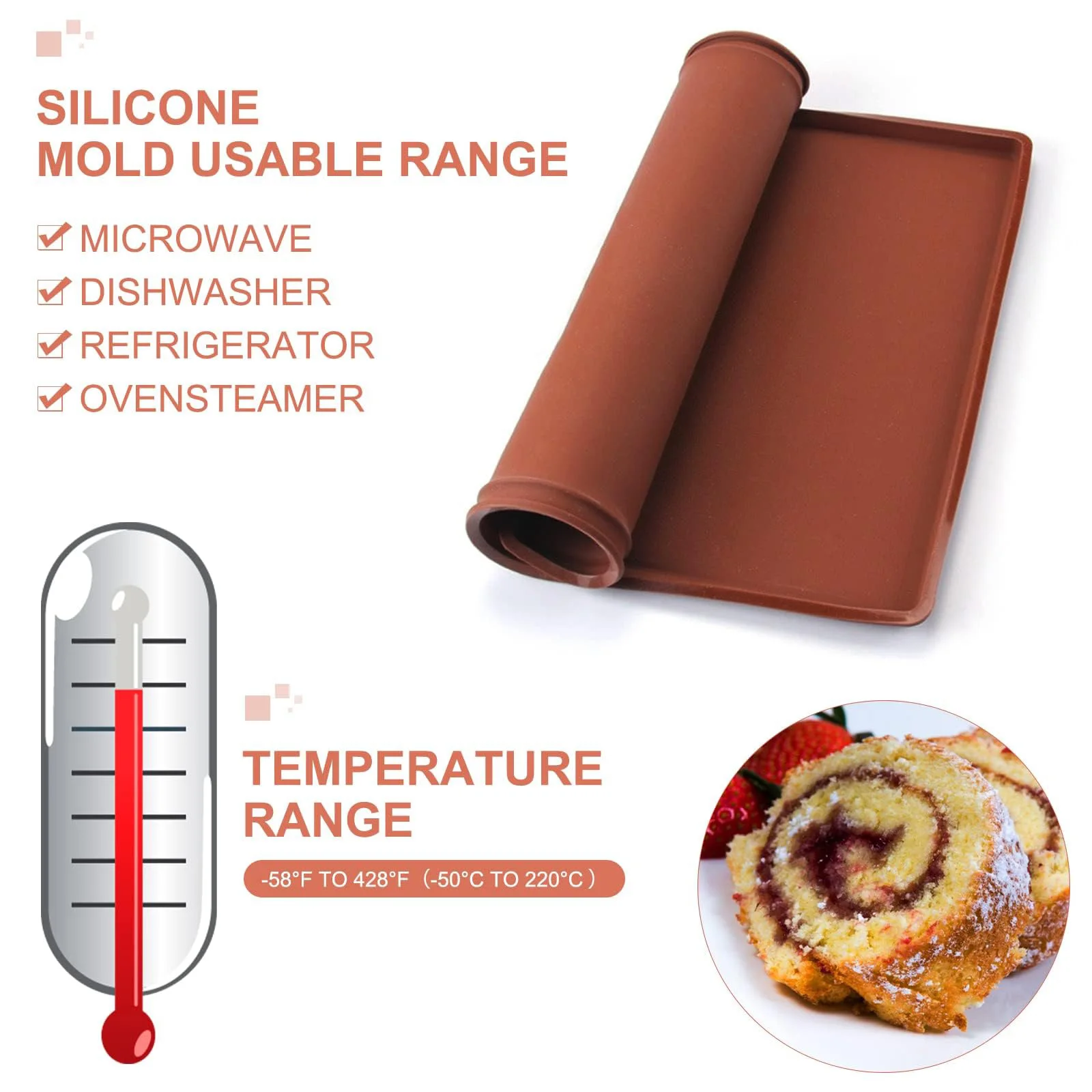 1pc 12.2 inch Silicone Swiss Roll Mold Silicone Baking Tray Pastry Mat for Making Cake Roll Pastry Cookie Swiss Roll Cake Mat
