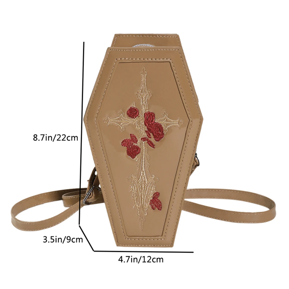 Women Coffin Gothic Crossbody Bag for Women Funny Rose Shoulder Bag Design Handbag Phone Purse Pouch Halloween Candy Bag Gift