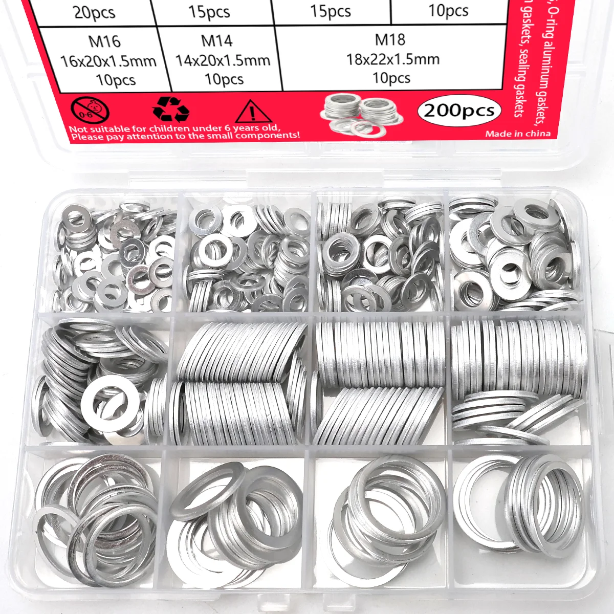 Kit d'assortiment de joints en alliage d'aluminium, 200 pièces, tailles métriques M4-M18, rondelles d'étanchéité pour la plomberie et les machines 1 Kit d'assortiment de joints en alliage d'aluminium, 200 pièces, tailles métriques M4-M18, rondelles d'étanchéité pour la plomberie et les machines 1