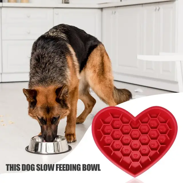 Pet Cat Dog Slow Feeder Silicone Cat Dog Bowl Creative Love Shape Feeder Non-Slip Design Anti-Choking Feeder With Suction Cups 3