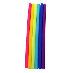 Reusable Extra Long Silicone Straw Set - 6 - Piece Flexible & Colorful Cleaning Kit (6pcs A)