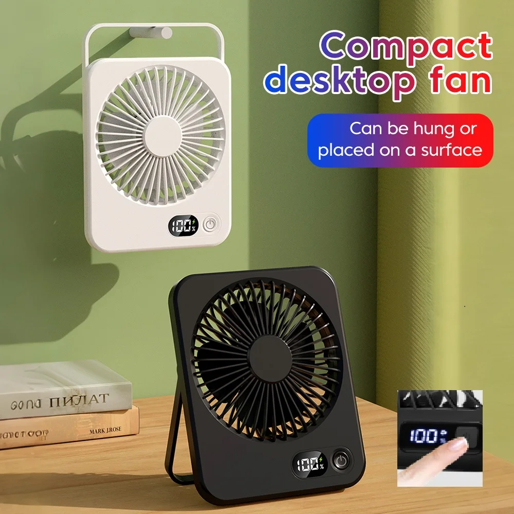 휴대용 미니 USB 충전식 책상용 선풍기(전력 표시 기능 포함) 180 °   틸트 접이식 5단 속도 초저소음 테이블 팬 (사무실/가정용)
