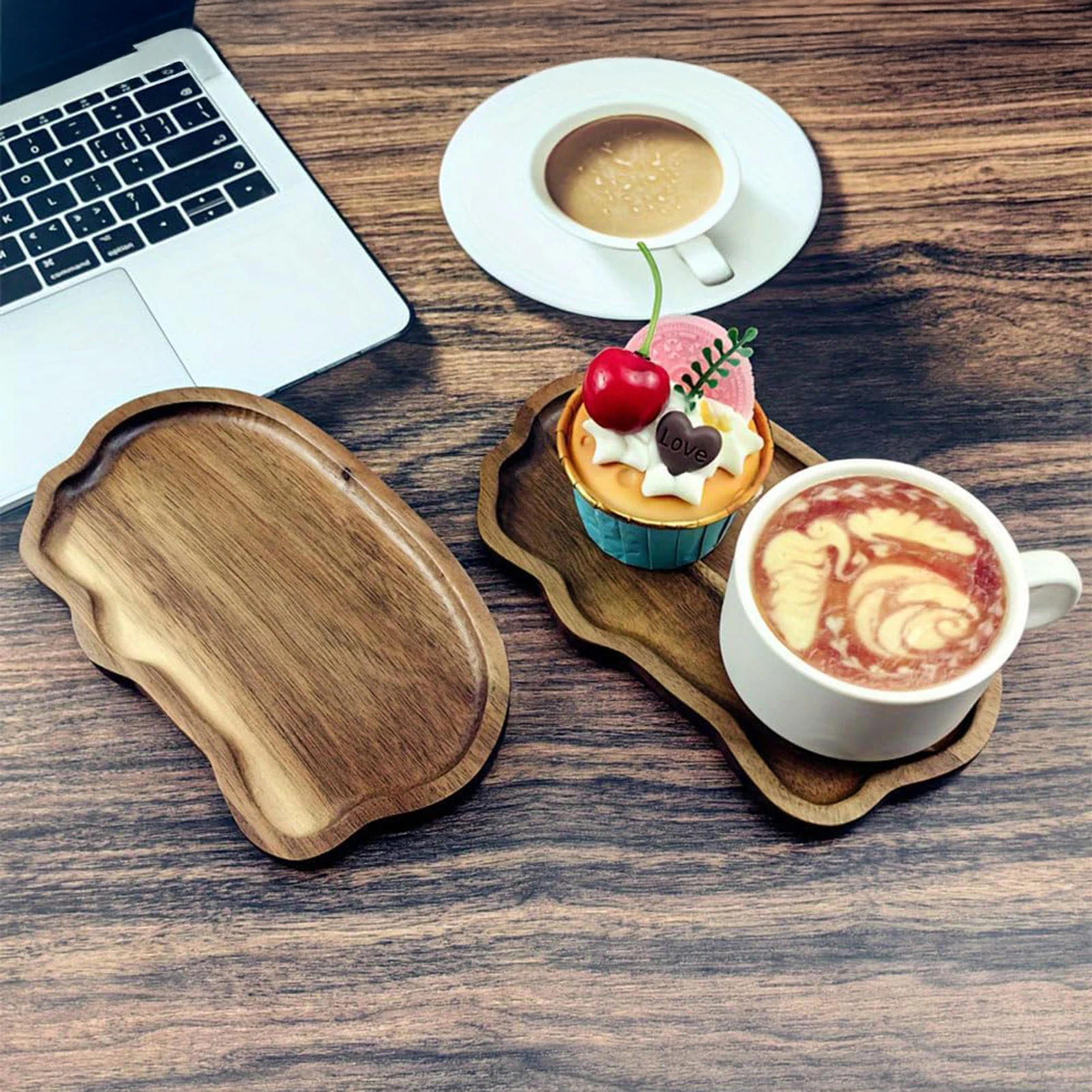 Vassoio portaoggetti in stile giapponese Vassoio in legno a forma di nuvola irregolare per pane, dessert, torta, caffè, tazza da tè, piatto organizer per la casa - immagine 2