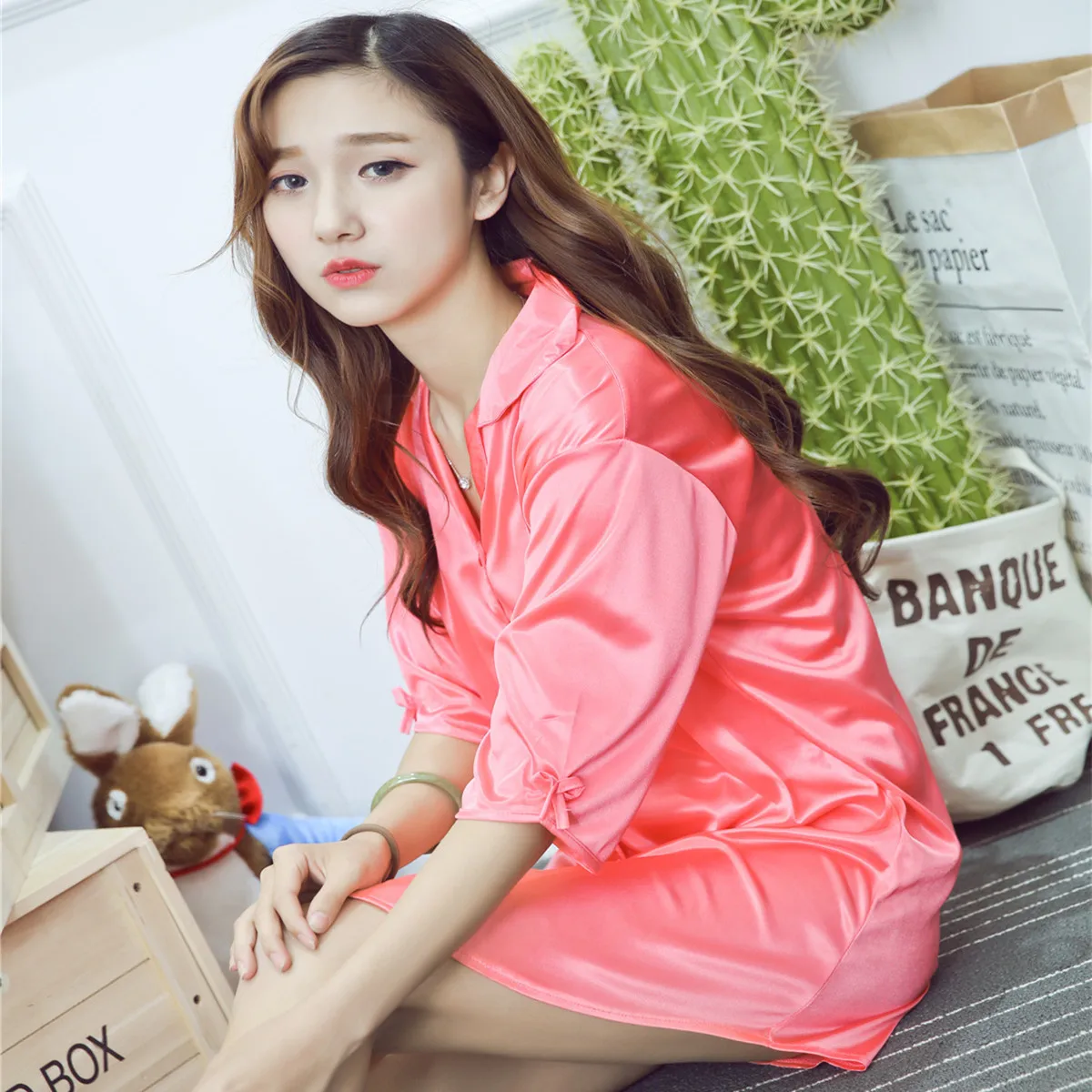 Women Nightgowns Half Sleeves Silk Satin Sleepwear Big Size S-XXL Sleep Dress Nighttie Sleepshirts Nightwear Ladies Dress Home