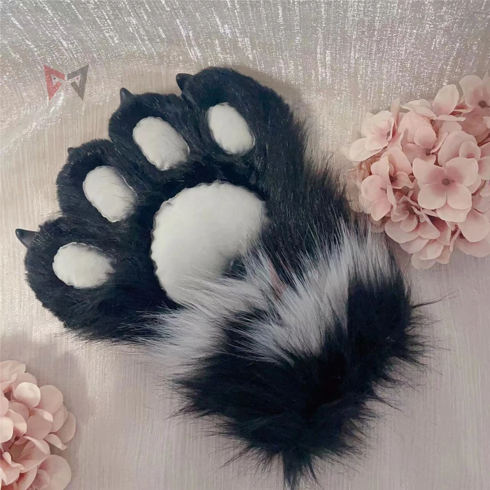 

New Beast Fursuit Black Gray Cat Cosplay Beast Claw Paw Nails Hand Covers Gloves Costume Accessories Custom Made