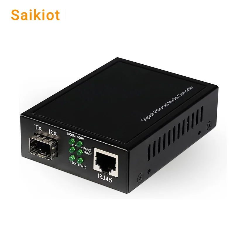 Saikiot SFP Media Converter 10/100/1000 Base Media Converter Fiber Optic 10/100/1000