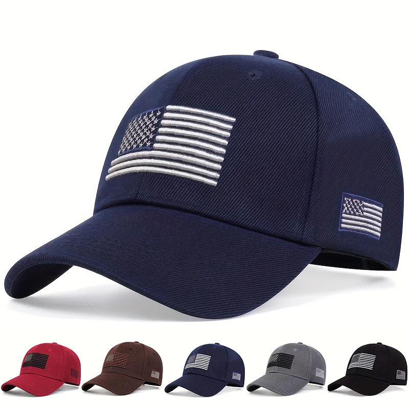 Unisex-Baseballmütze mit amerikanischer Flagge, bestickt, für den Außenbereich, verstellbar, für Frühling und Herbst, lässiger Sonnenschutzhut – Detail 1