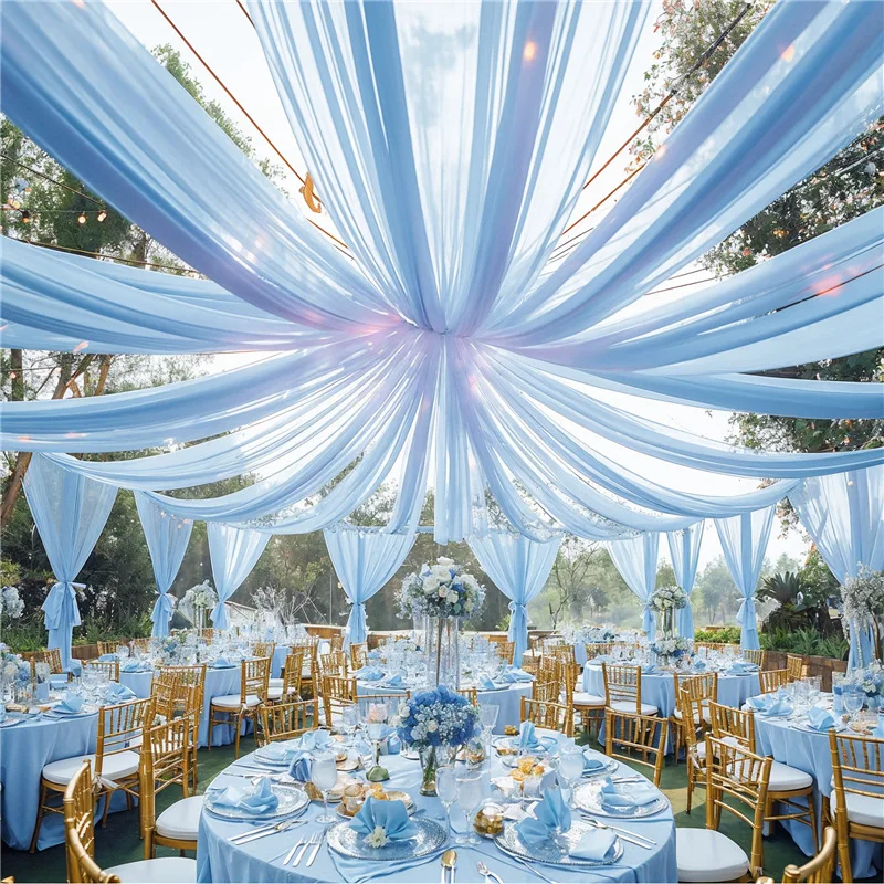 

2Pcs Wholsale Sky blue Ceiling Drapes Weddings Arch Draping Fabric Gauze Tulle Curtain for Party Ceremony Stage Hotel Decoration